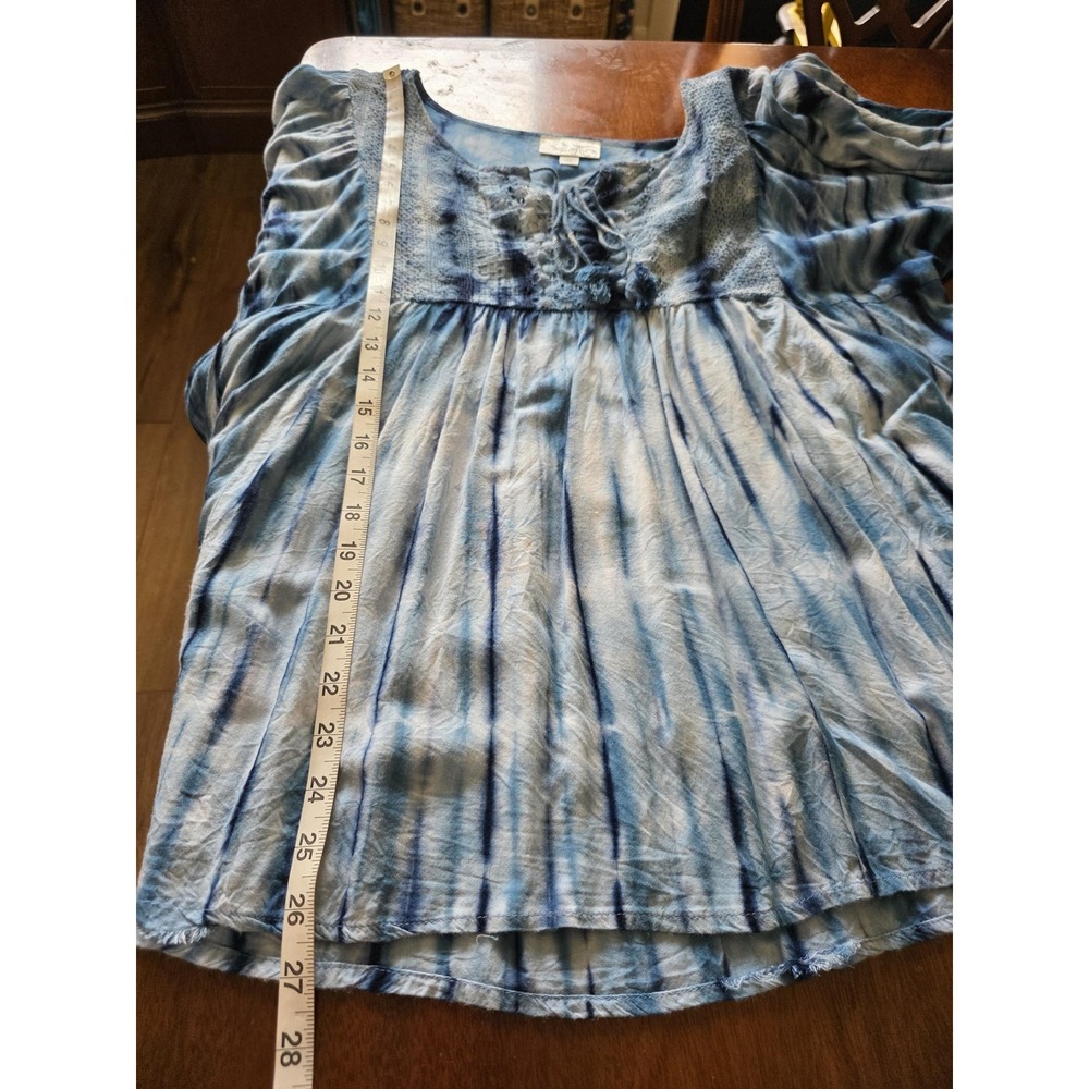 GUC Dressbarn Blouse Womens XL Blue Tie Dye Babydoll Crochet Hippie Whimsigoth - Picture 8 of 8